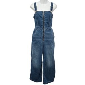 Hollister Front Full Zip Denim Wide Leg‎ Bib Overalls Pantsuit Cottage Garden S